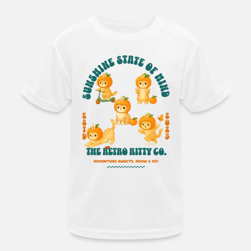 Orange Harlequin Kittens Design and Citrus Pattern Kids Functional T-Shirt