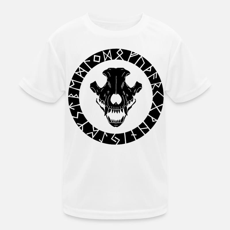 Schwarzer Wikinger Wolf Schädel Kinder Funktions-T-Shirt