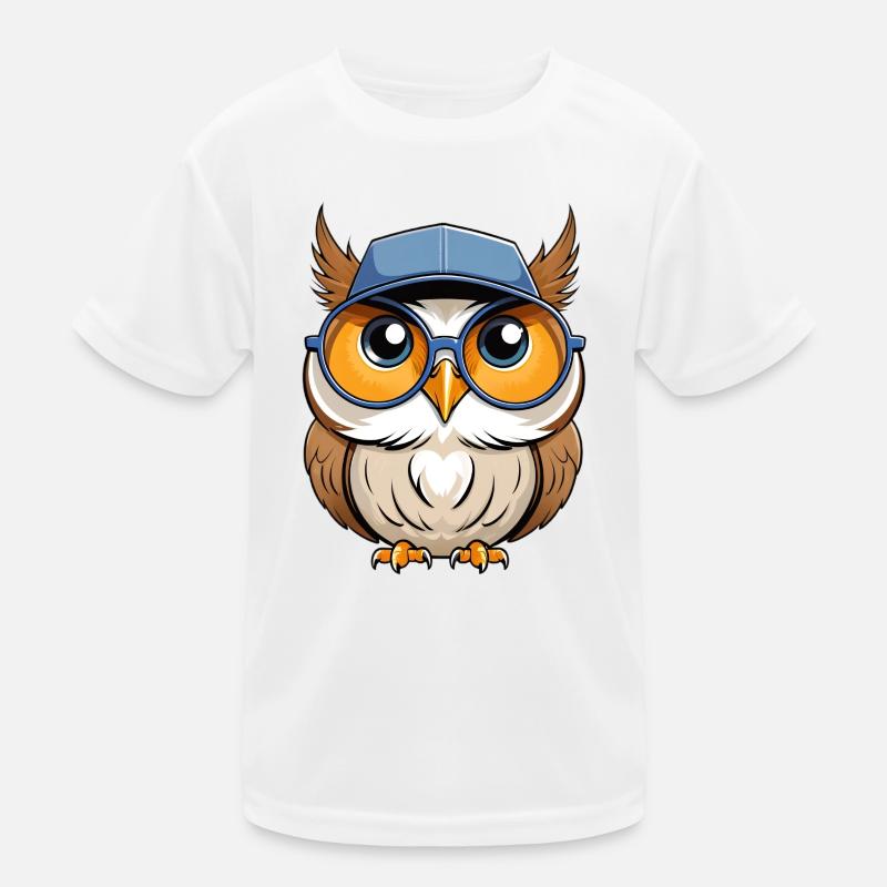 Cartoon Eule mit Brille und Cap Kinder Funktions-T-Shirt
