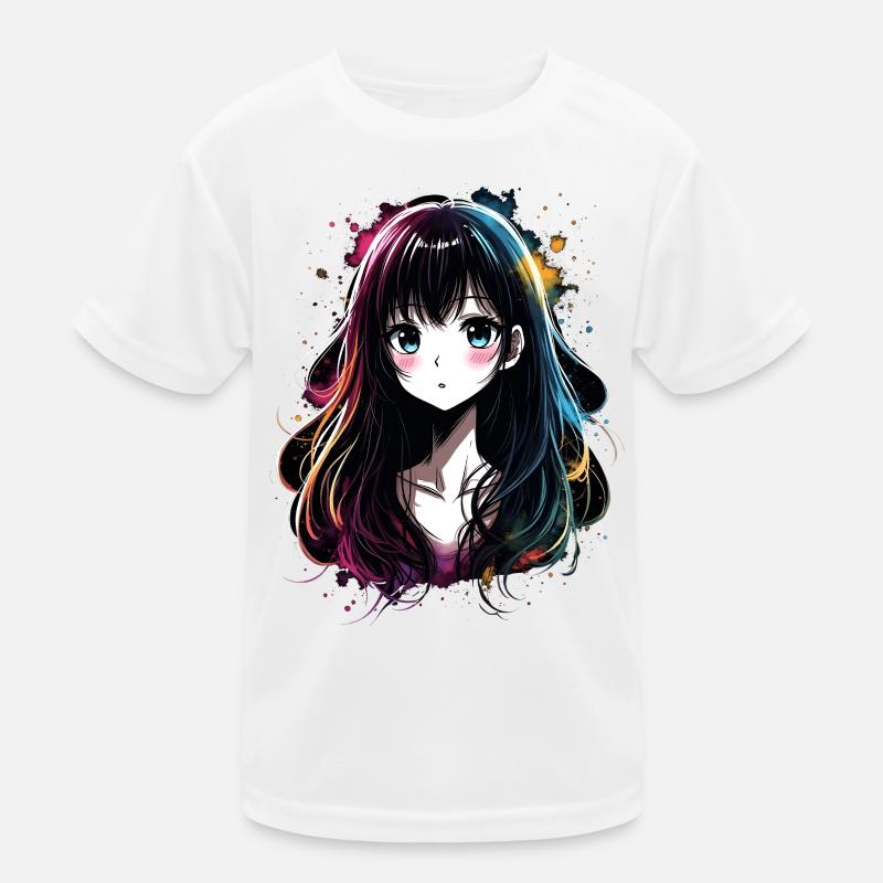Anime Mädchen mit buntem Farbverlauf Kinder Funktions-T-Shirt