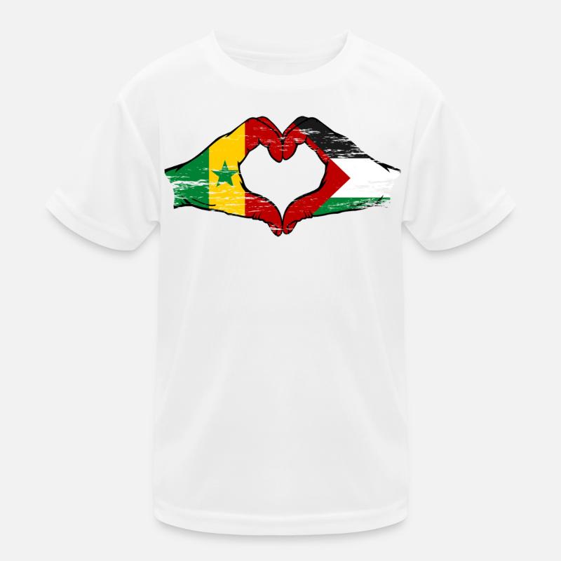 Sénégal Palestine Drapeau Mains Coeur Forme Utilisé T-shirt sport Enfant