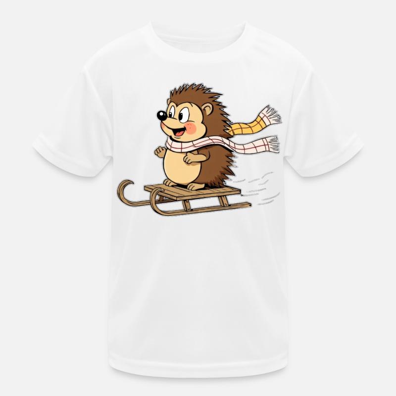 Igel im Winter mit Schlitten Kinder Funktions-T-Shirt