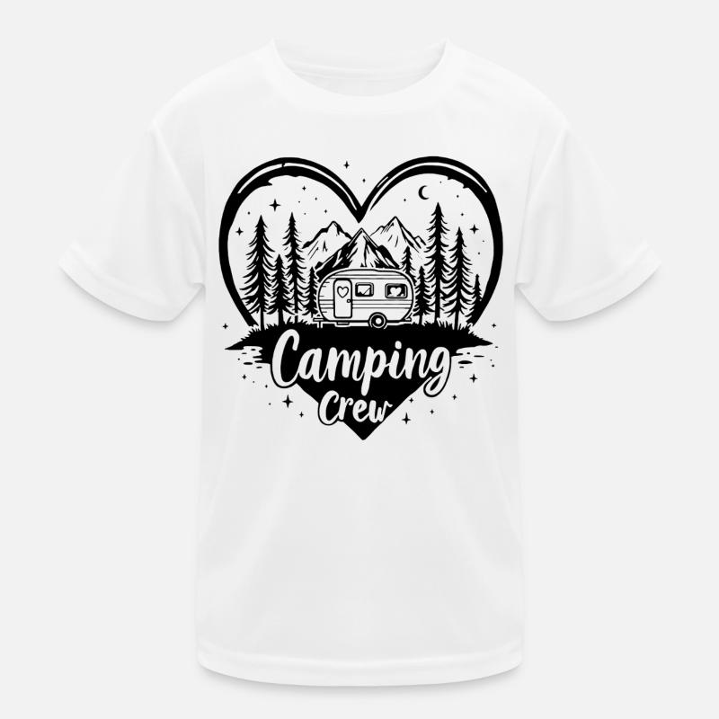 Love Camping Crew / Herz Wohnwagen Berge Design Kinder Funktions-T-Shirt