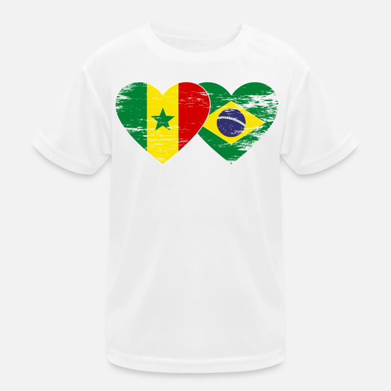 Sénégal Brésil Drapeau Mains Coeur Forme Utilisé T-shirt sport Enfant