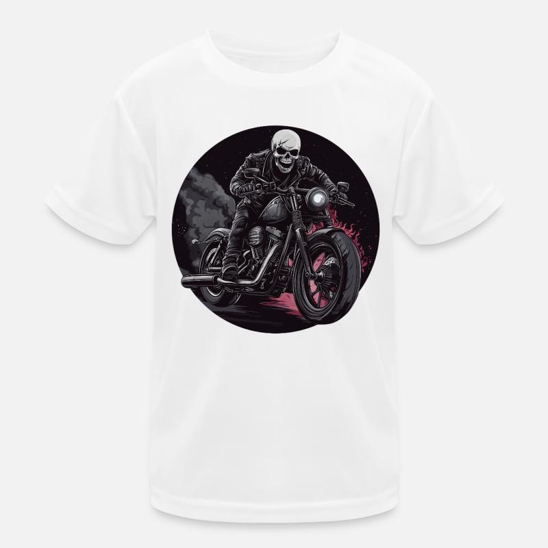 Skeleton Biker Flames Motorcycle Kids Functional T-Shirt
