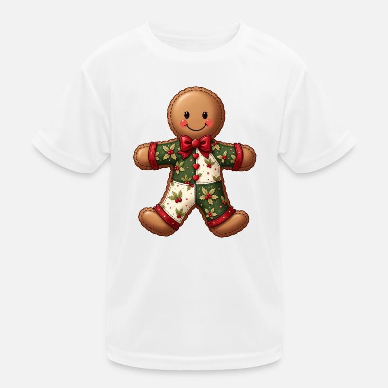 Gingerbread Christmas Motif Patchwork Kids Functional T-Shirt