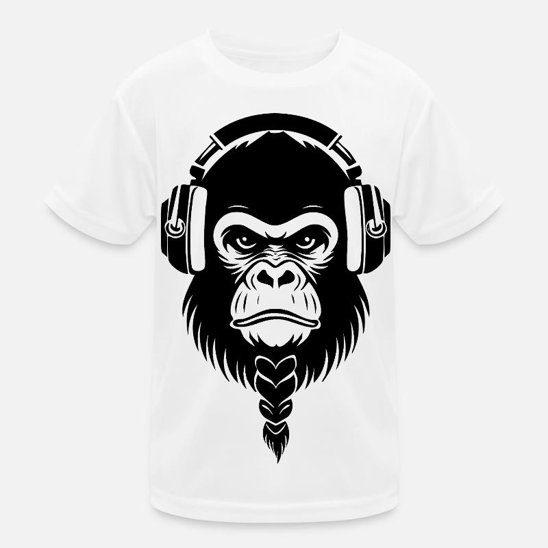 Cafe Relaxed Monkey Wireless Headphone Shirt Kids Functional T-Shirt