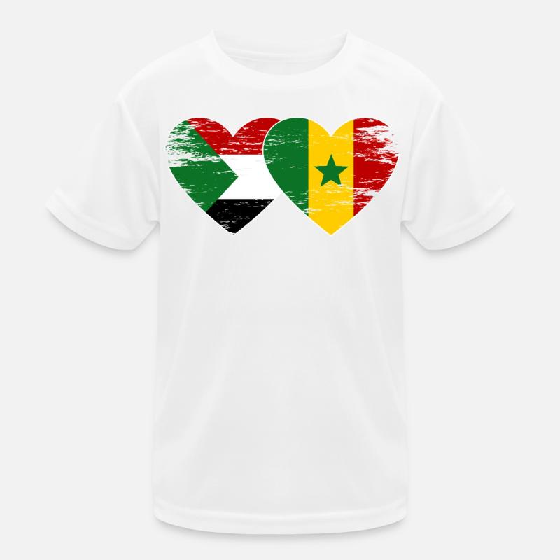 Sudan Senegal Flag Heart Kids Functional T-Shirt