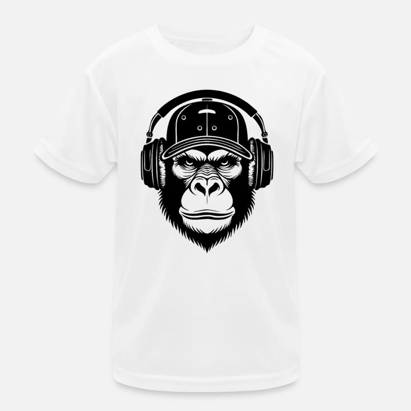 Monkey Head DJ Shirt – Turntable Scratch Look Kids Functional T-Shirt
