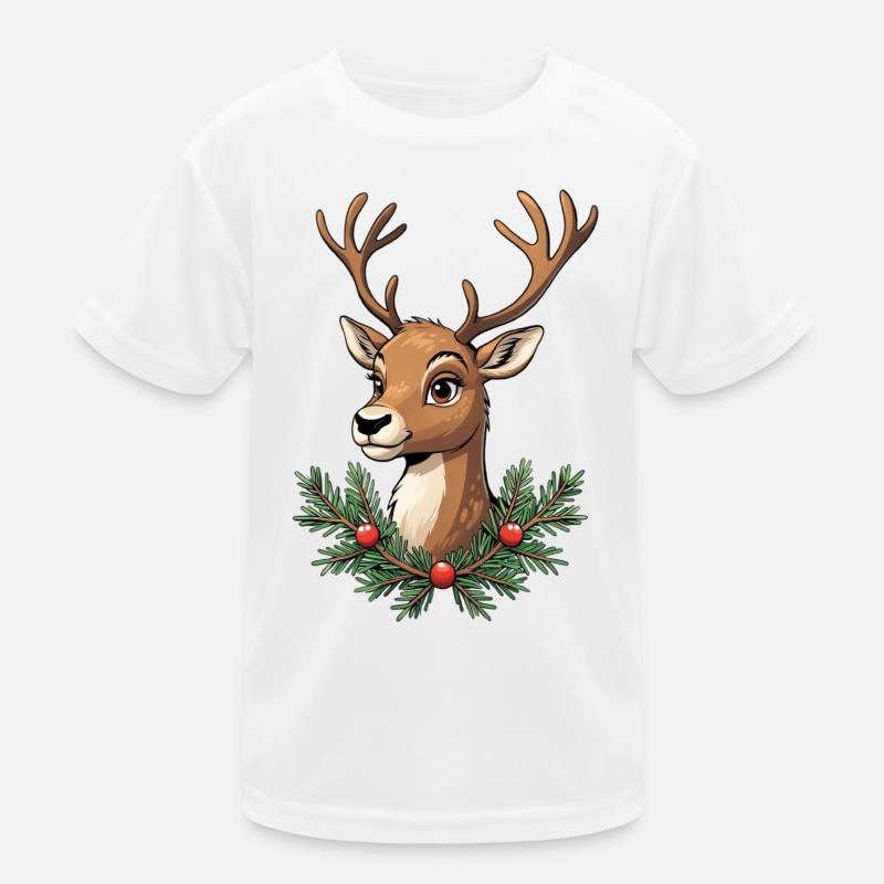Hirschkopf mit Weihnachtskranz Kinder Funktions-T-Shirt