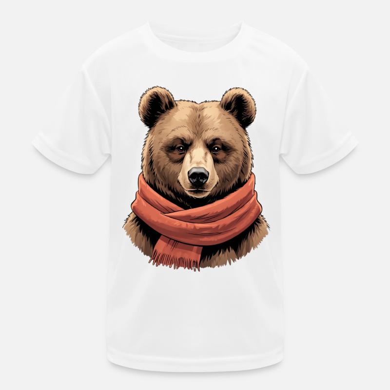 Bär mit rotem Schal Kinder Funktions-T-Shirt