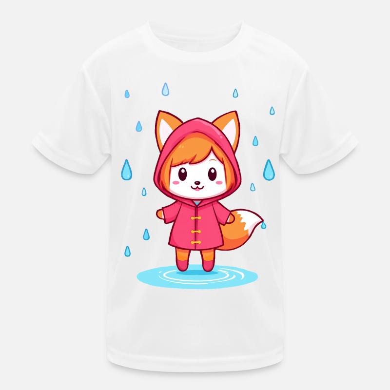 Little Chibi Fox in Raincoat Kids Functional T-Shirt