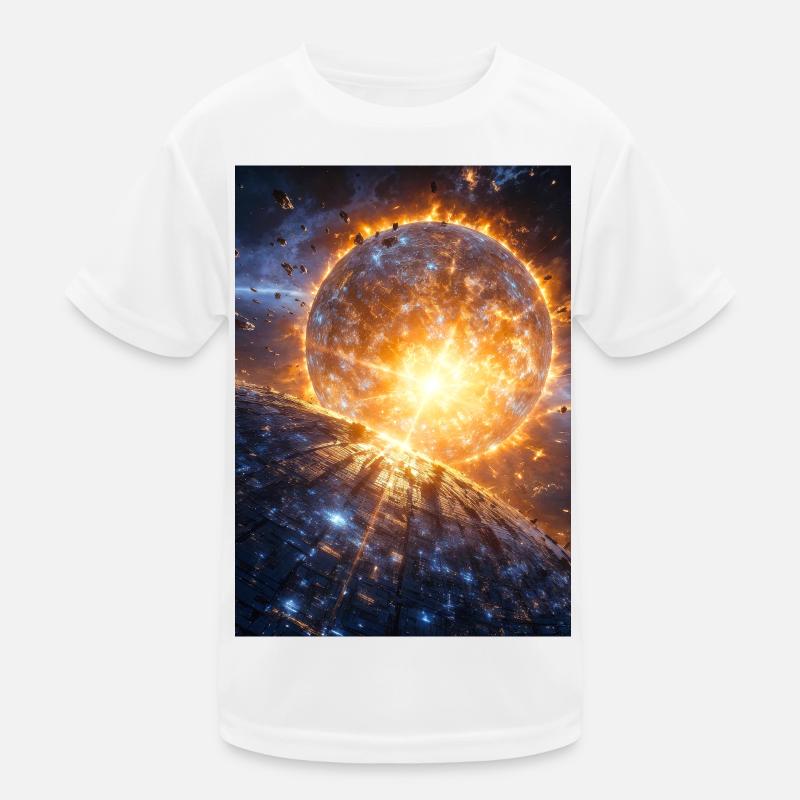 Sonnenkatastrophe über Neon-Dreadnought Kinder Funktions-T-Shirt