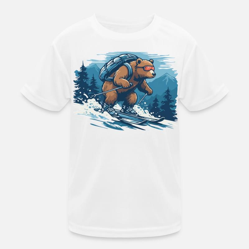 Bear ski tour through mountain forest Kids Functional T-Shirt