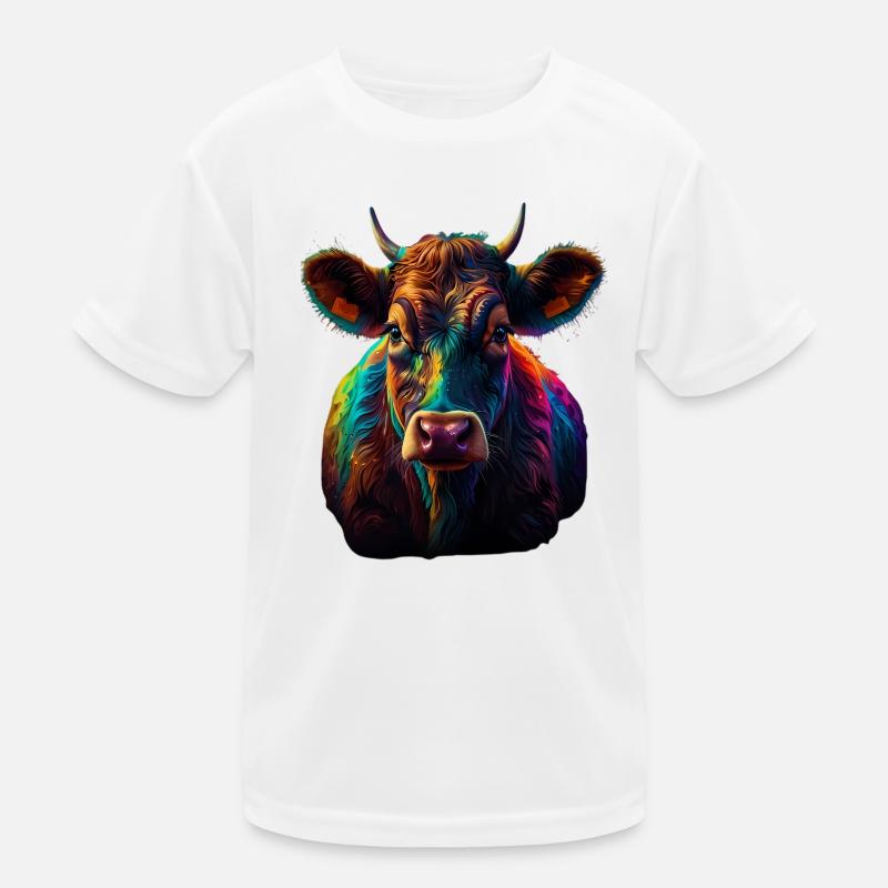 Rainbow Cow Portrait Kids Functional T-Shirt