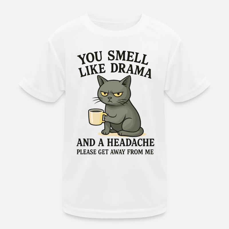 Grim Cat with Coffee Saying Kids Functional T-Shirt