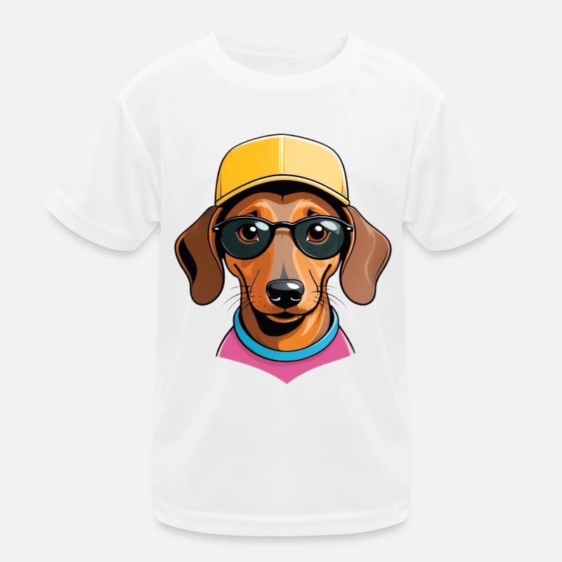 Teckel avec Casquette Lunettes de Soleil Rose T-shirt sport Enfant