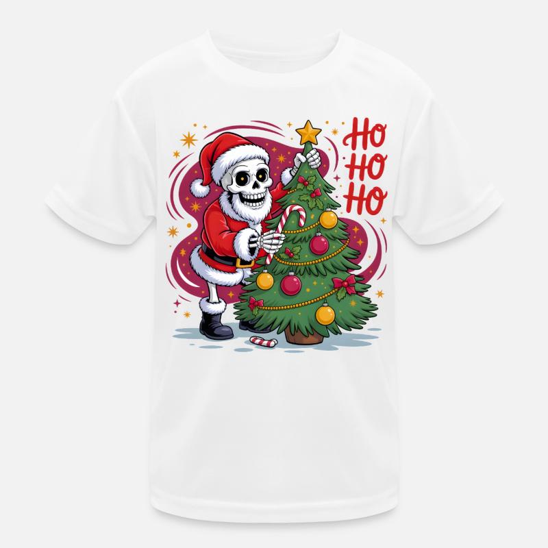 Skeleton Santa decorates tree Kids Functional T-Shirt
