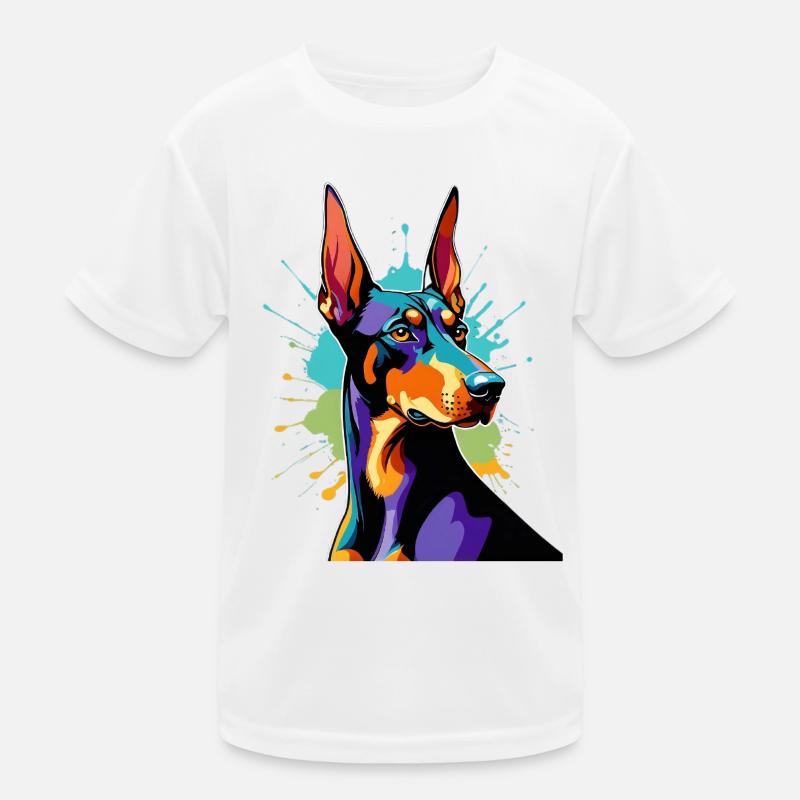 Farbexplosion Dobermann Kinder Funktions-T-Shirt