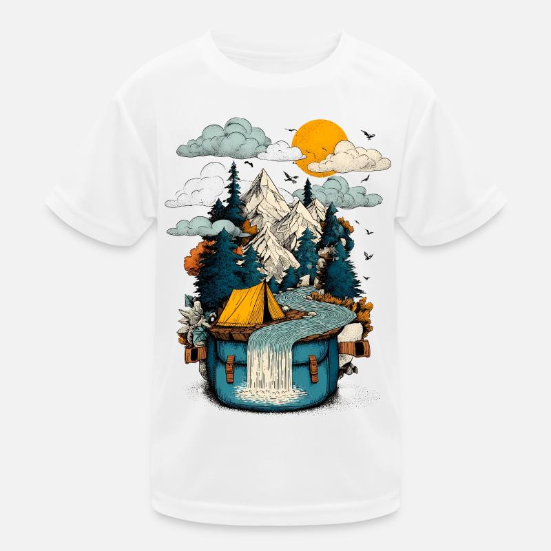 Bergsee Pfad - Camping Backpacker Motiv Kinder Funktions-T-Shirt