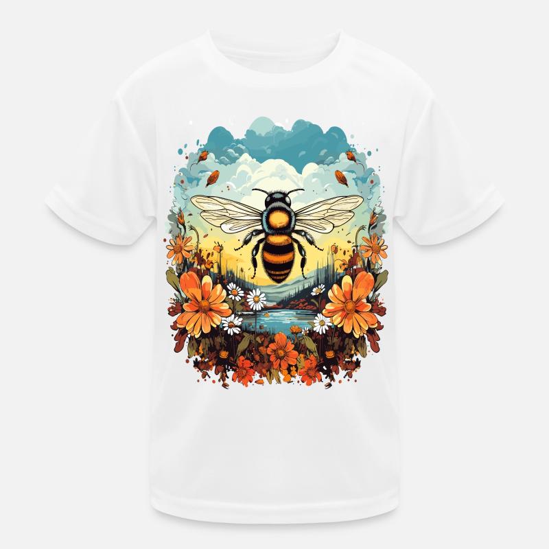 Bee light over flower meadow - Kids Functional T-Shirt - white