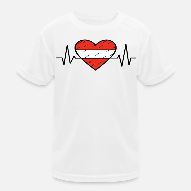 Austria Flag Heartbeat Line Austrian Pride Design Kids Functional T-Shirt