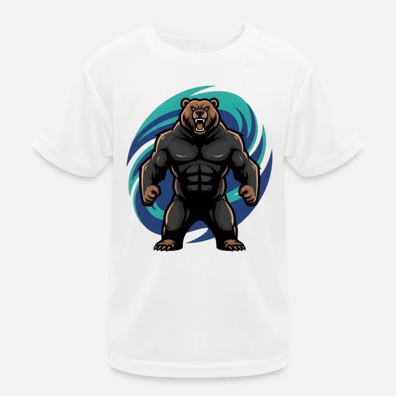 Ours brun musclé devant des vagues bleues T-shirt sport Enfant