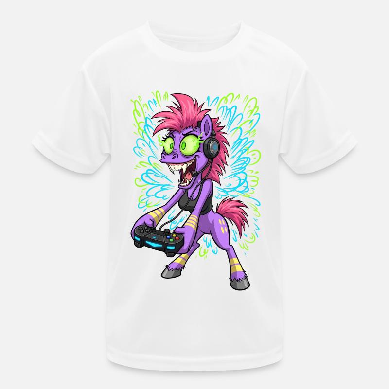 Neon Gaming Pony mit Kopfhörern Kinder Funktions-T-Shirt