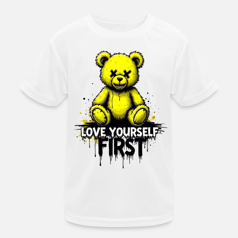 Love Yourself First Teddybär Graffiti Kinder Funktions-T-Shirt