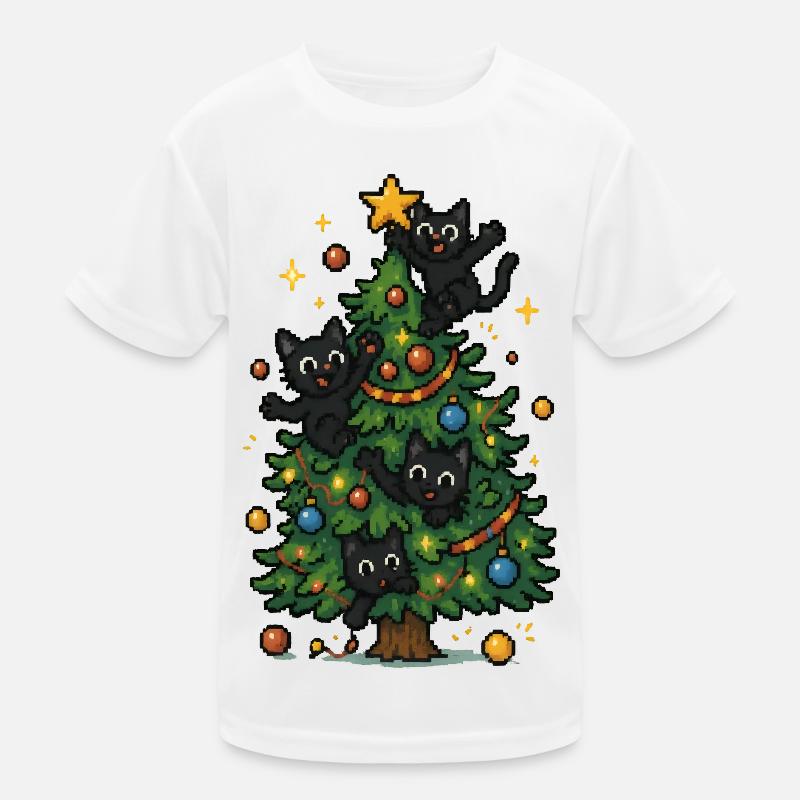 Weihnachtsbaum mit frechen Katzen - Kinder Funktions-T-Shirt - Weiß