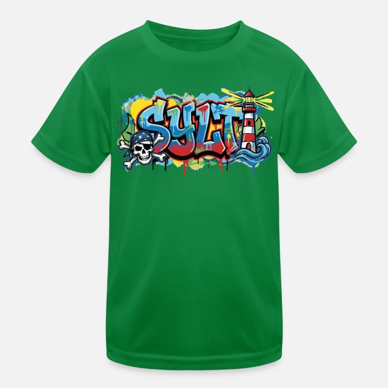Sylt Graffiti mit Leuchtturm Kinder Funktions-T-Shirt