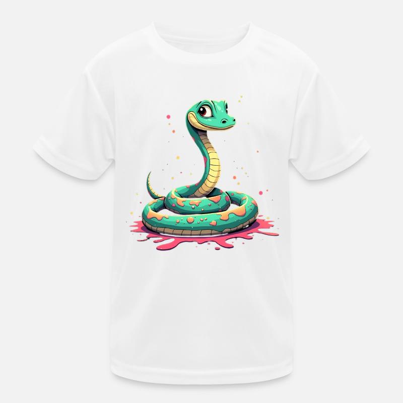 Teal snake with paint splashes Kids Functional T-Shirt
