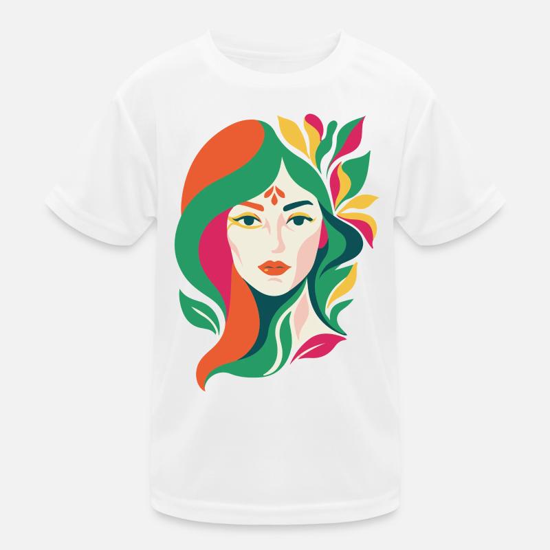 Lebendiges, abstraktes Blumenporträt einer Dame Kinder Funktions-T-Shirt