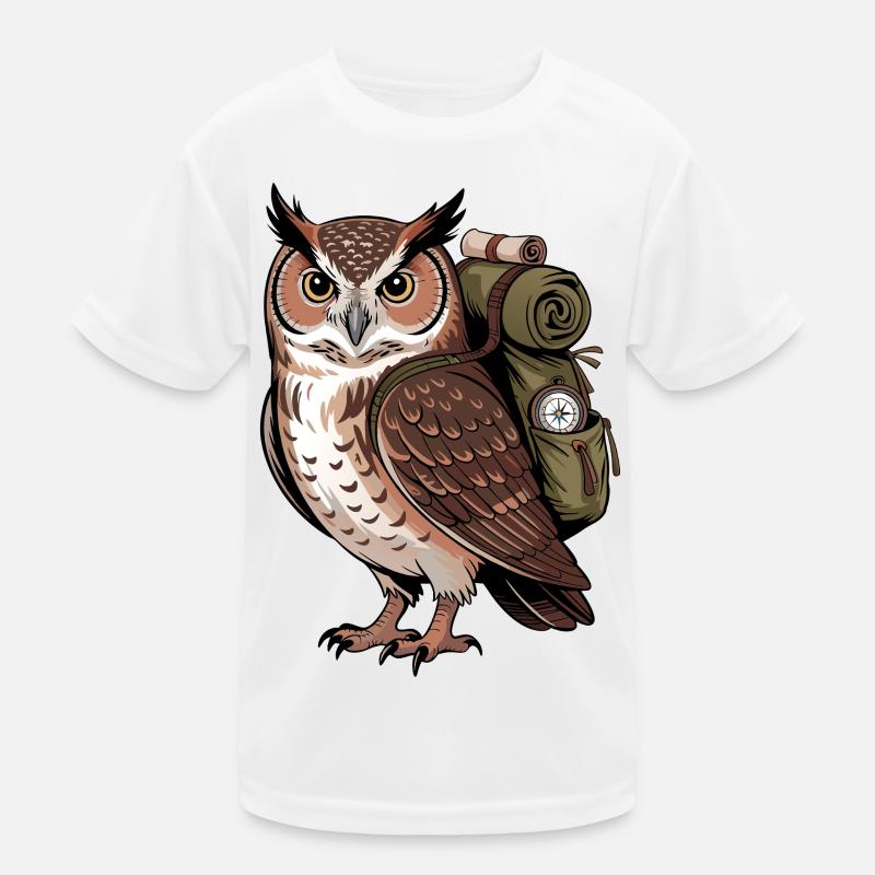Wandering owl with backpack Kids Functional T-Shirt