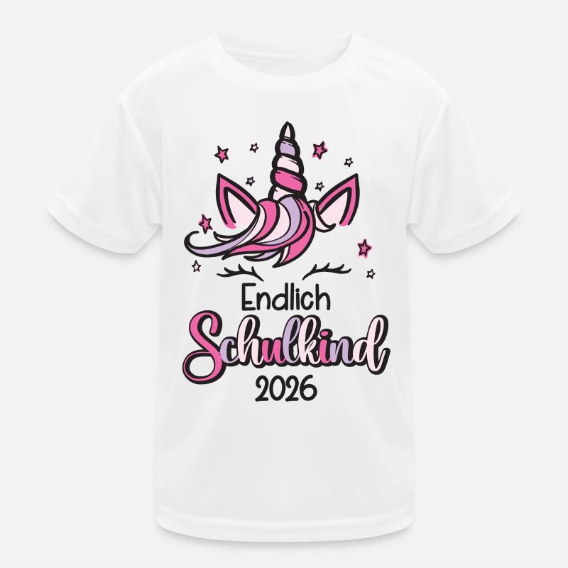 Endlich Schulkind 2026 Einhorn - Kinder Funktions-T-Shirt - Weiß