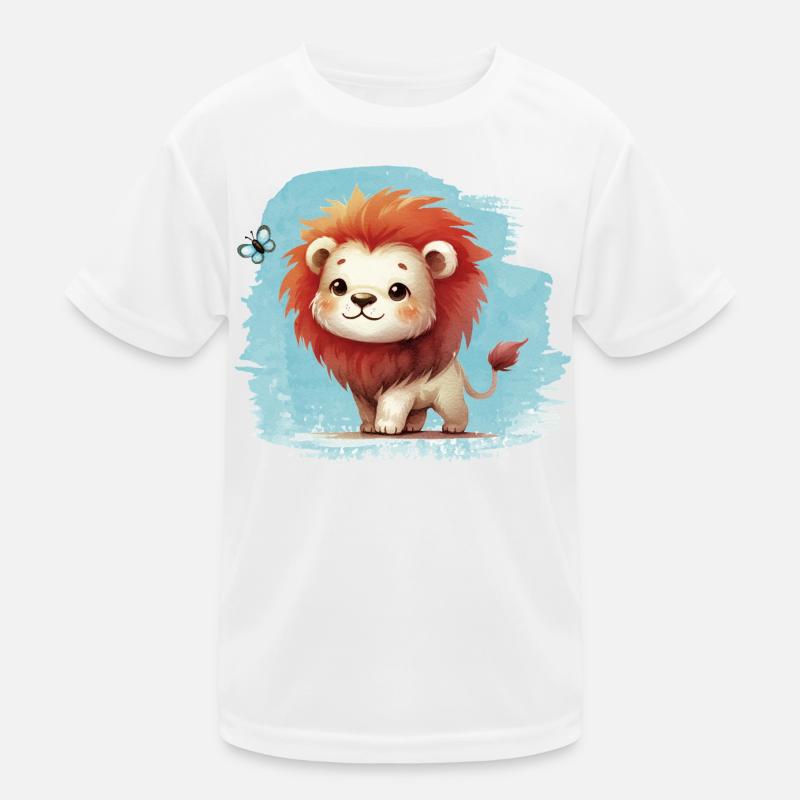Niedlicher Löwe mit Schmetterling Kinder Funktions-T-Shirt