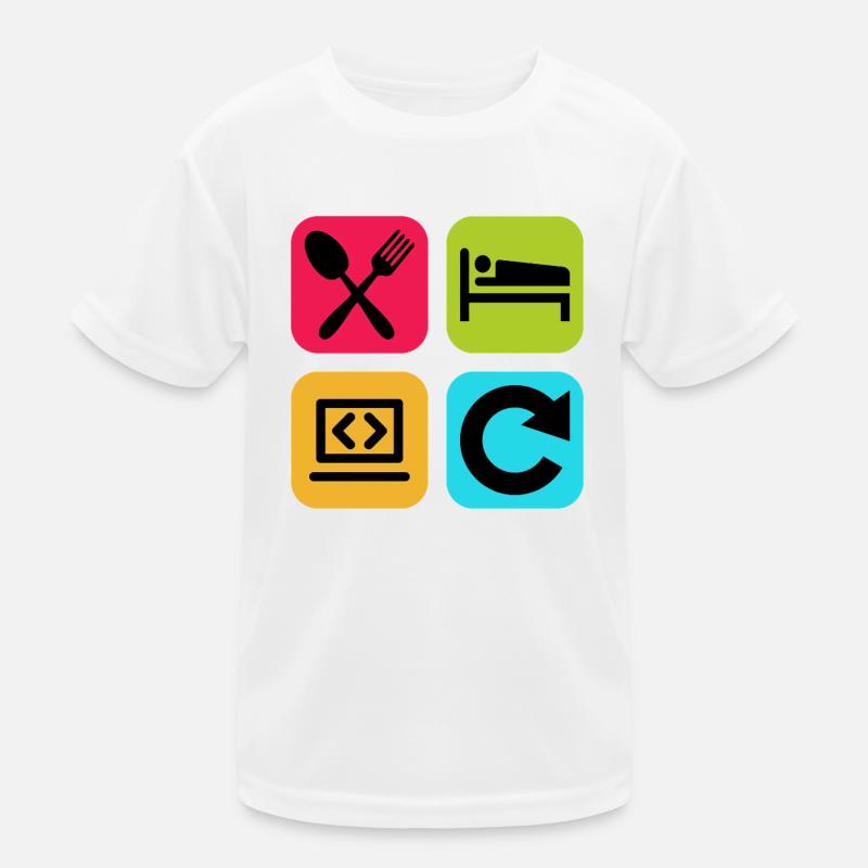 Essen, schlaf, Programm wiederholen, lustiger Zitatcode Kinder Funktions-T-Shirt