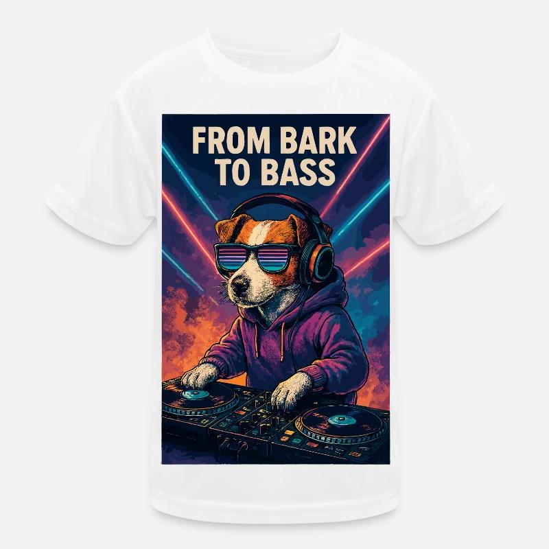 Jack Russell Terrier DJ Turntables Bass Techno Kinder Funktions-T-Shirt