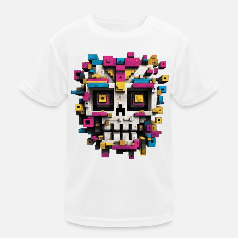 Geometrischer Schädel – bunte Pixel Art Kinder Funktions-T-Shirt