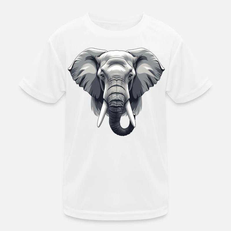Elephant Head Grayscale Vector Kids Functional T-Shirt