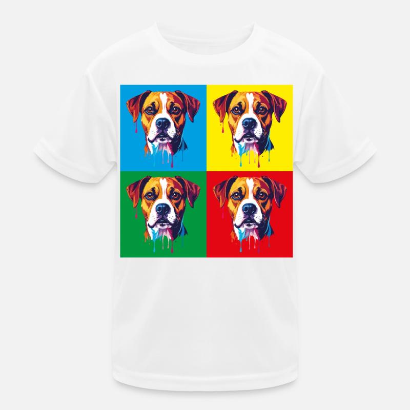 Pop-Art Hund Vierfarbig Kinder Funktions-T-Shirt