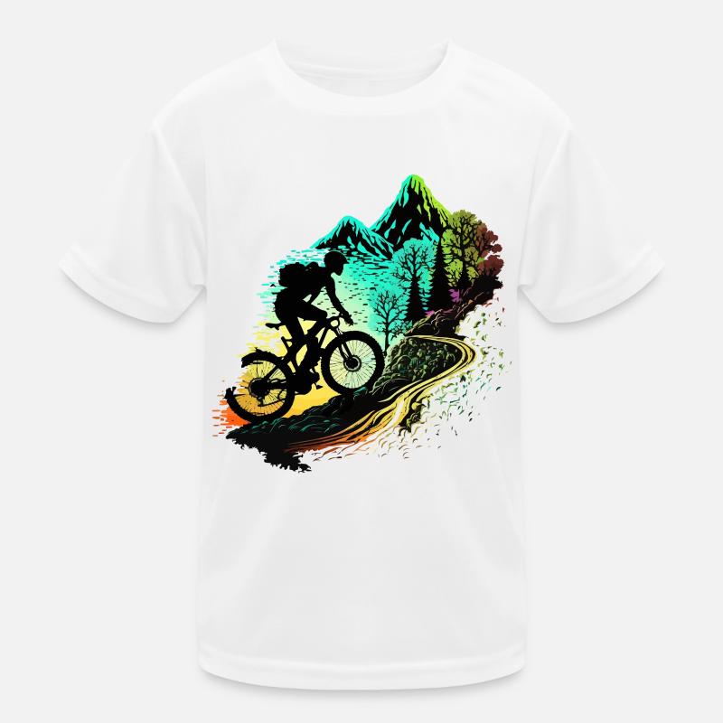 Mountainbiken in den Bergen Kinder Funktions-T-Shirt