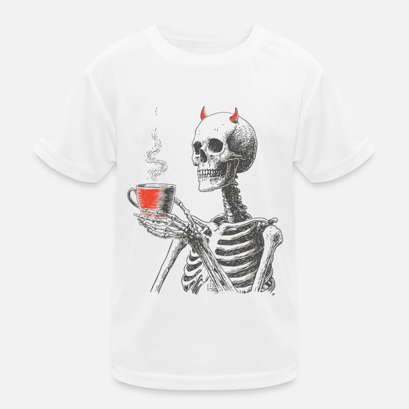 Devilish Coffee Skeleton Kids Functional T-Shirt