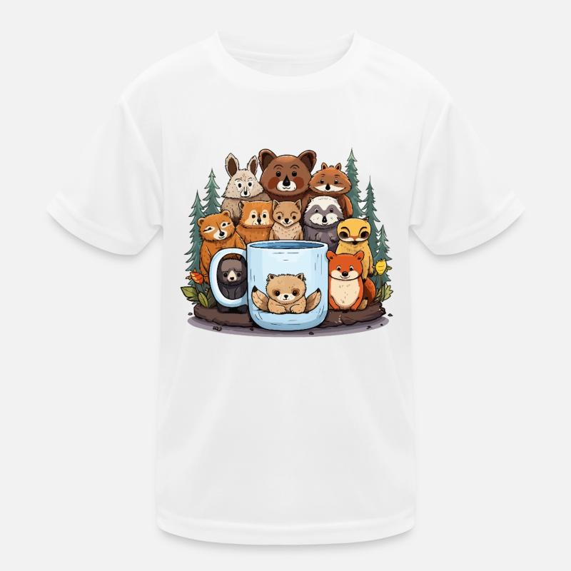 Forest animals around cups Kids Functional T-Shirt
