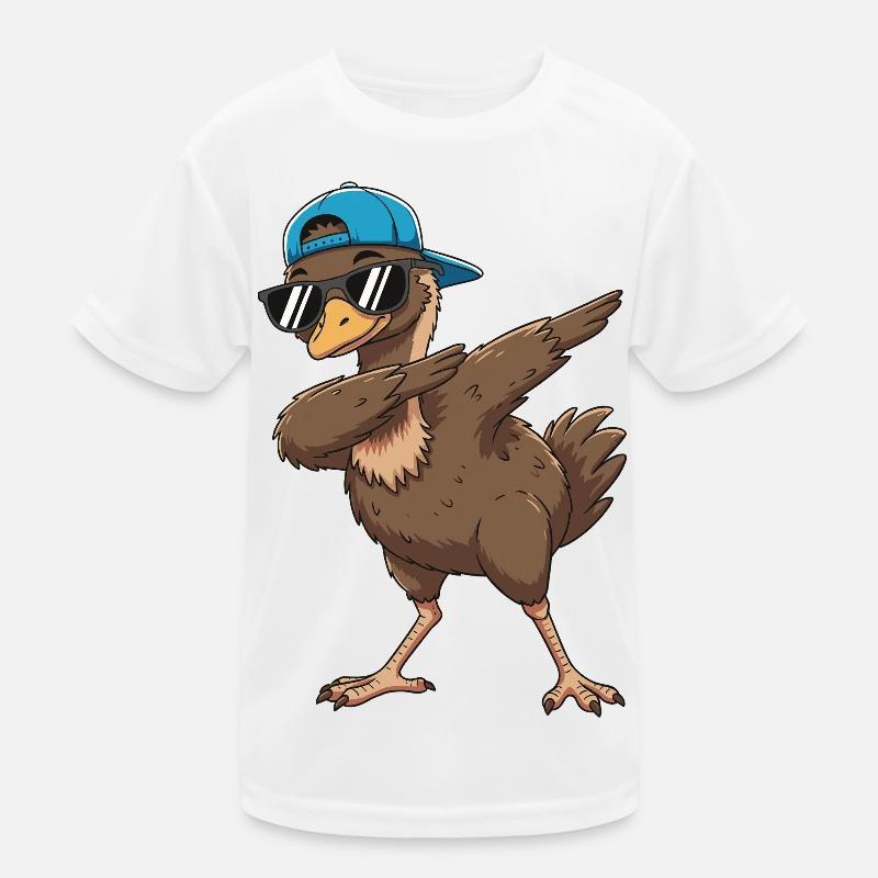 Cool Dabbing Emu Sunglasses Cartoon Art Kids Functional T-Shirt