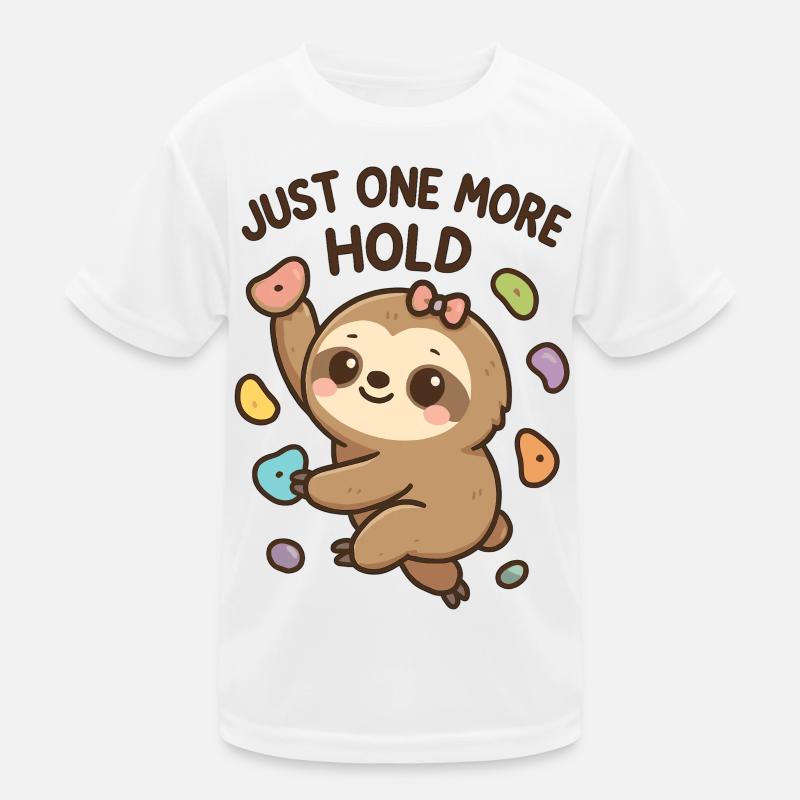 Bouldering Kawaii Sloth – Just One More Hold Kids Functional T-Shirt