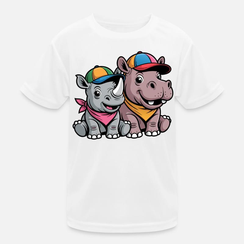 Baby Rhino & Hippo – Süßes Tierduo mit Cap Kinder Funktions-T-Shirt