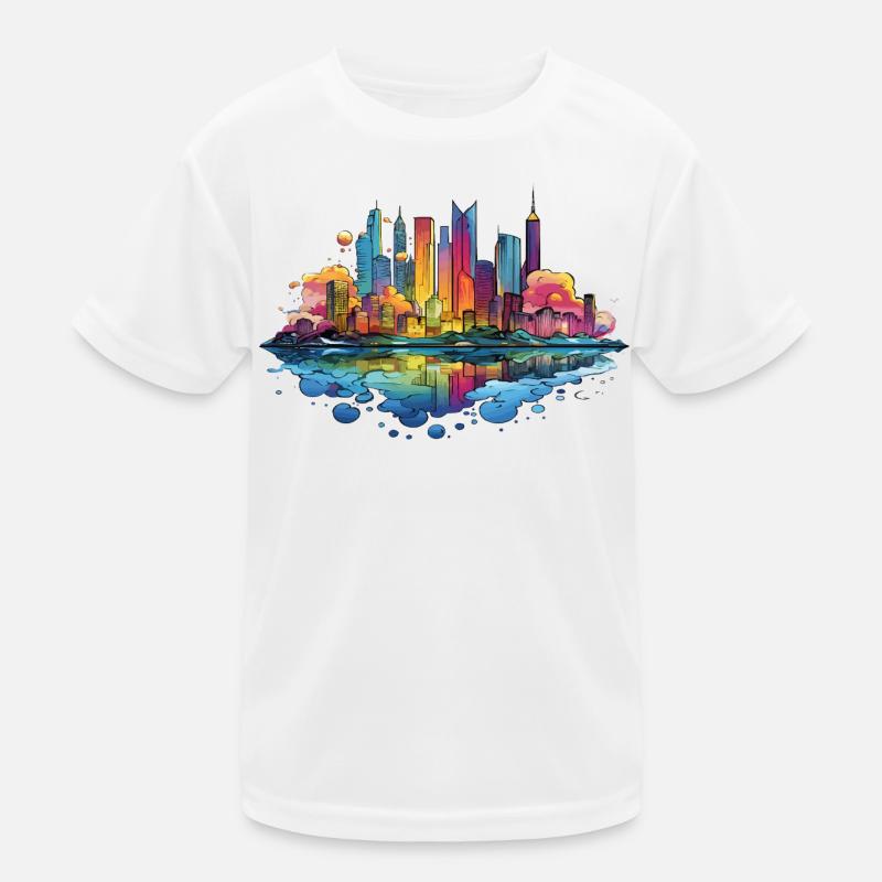 Bunte Skyline Reflektion Kinder Funktions-T-Shirt