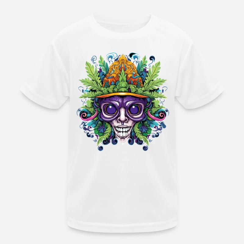 Psychedelischer Schädel mit Blattkrone Kinder Funktions-T-Shirt
