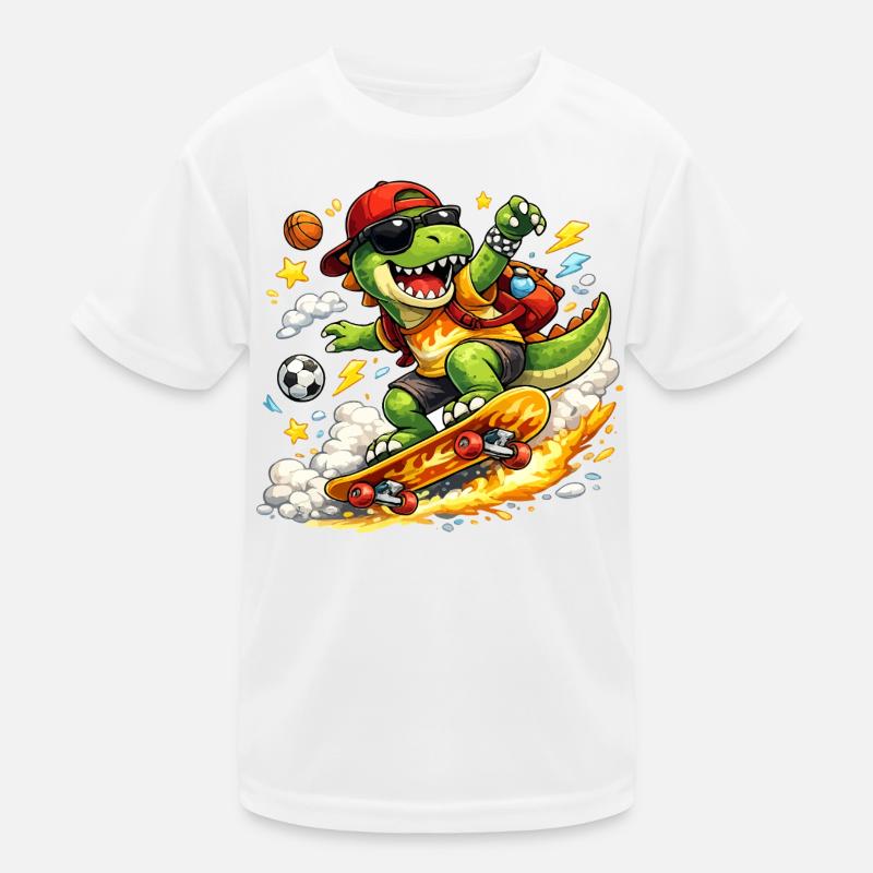 Super Cool Skater Dinosaur Kids Functional T-Shirt